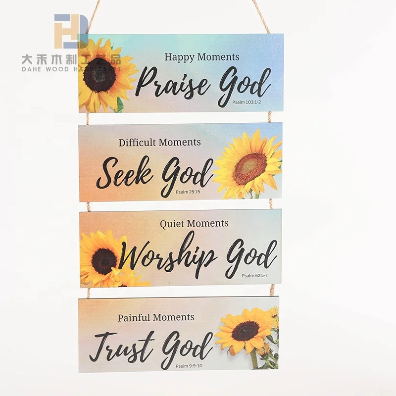 Rustic Printed Sunflower Wooden Hanging Plaque Worship God Custom Wood Hanging Sign Crafts for Wall Outdoor Decoration