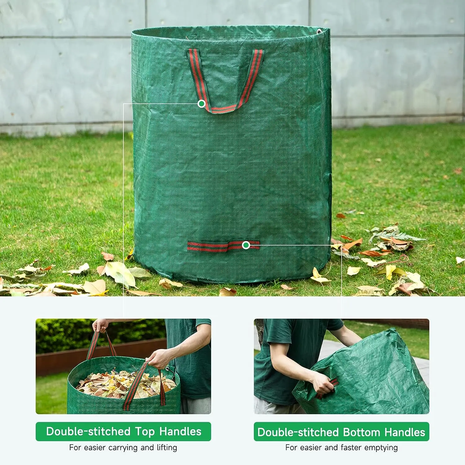 Dandelion Reusable Garden Waste Bags With 4 Handles,Lawn Pool Garden Heavy Duty Waste Bag For Loading Leaf,Trash,Yard Waste Bags
