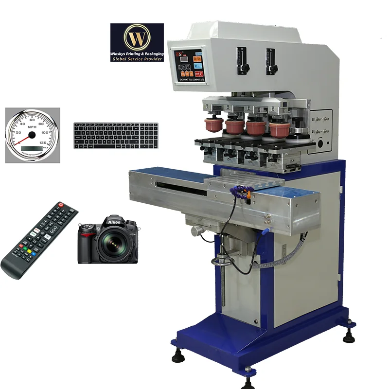 Multi 4 Color Pad Printing Machine Large Automatic Conveyor Tampo Pad Printer For LED Keyboard Dashboard Camera