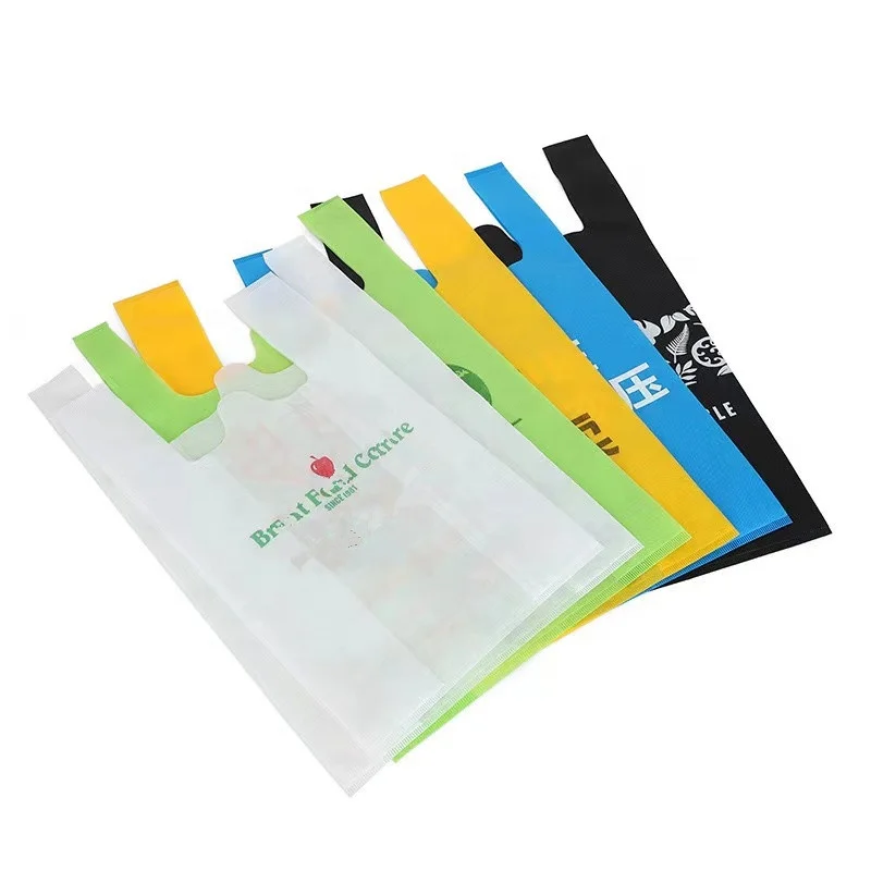 Wholesale Non Woven Reusable W-cut Vest Bag Grocery Packaging Nonwoven t Shirt