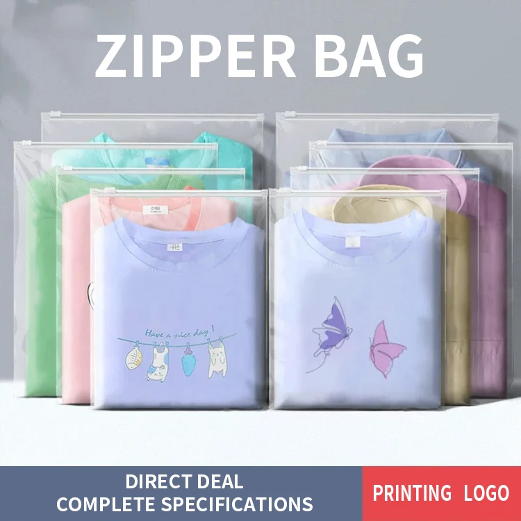 Packaging Zipper Slider T-shirt Garment Bag Matte Reusable Translucent Plastic Ziplock Bags For Clothes