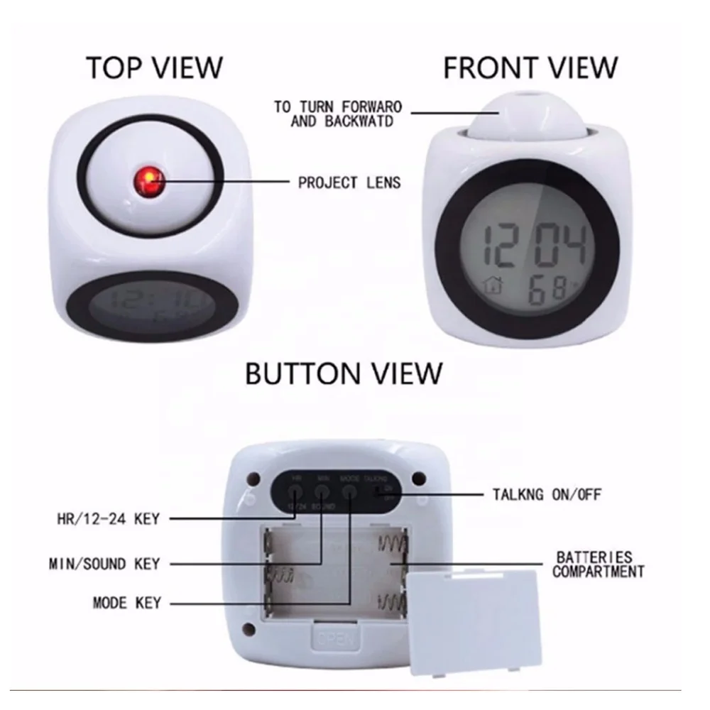 Amazon Smart Multifunctional LCD Display Talking Funny Digital Projection Alarm Clock for Kid Birthday Gift
