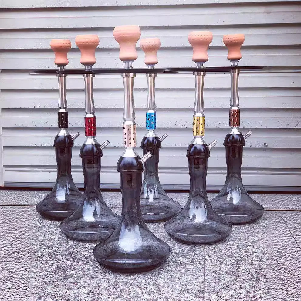 Wholesale cheap aluminum hookah shisha hollow out stem glass hookah chicha taller nargile shisha with silicon hose