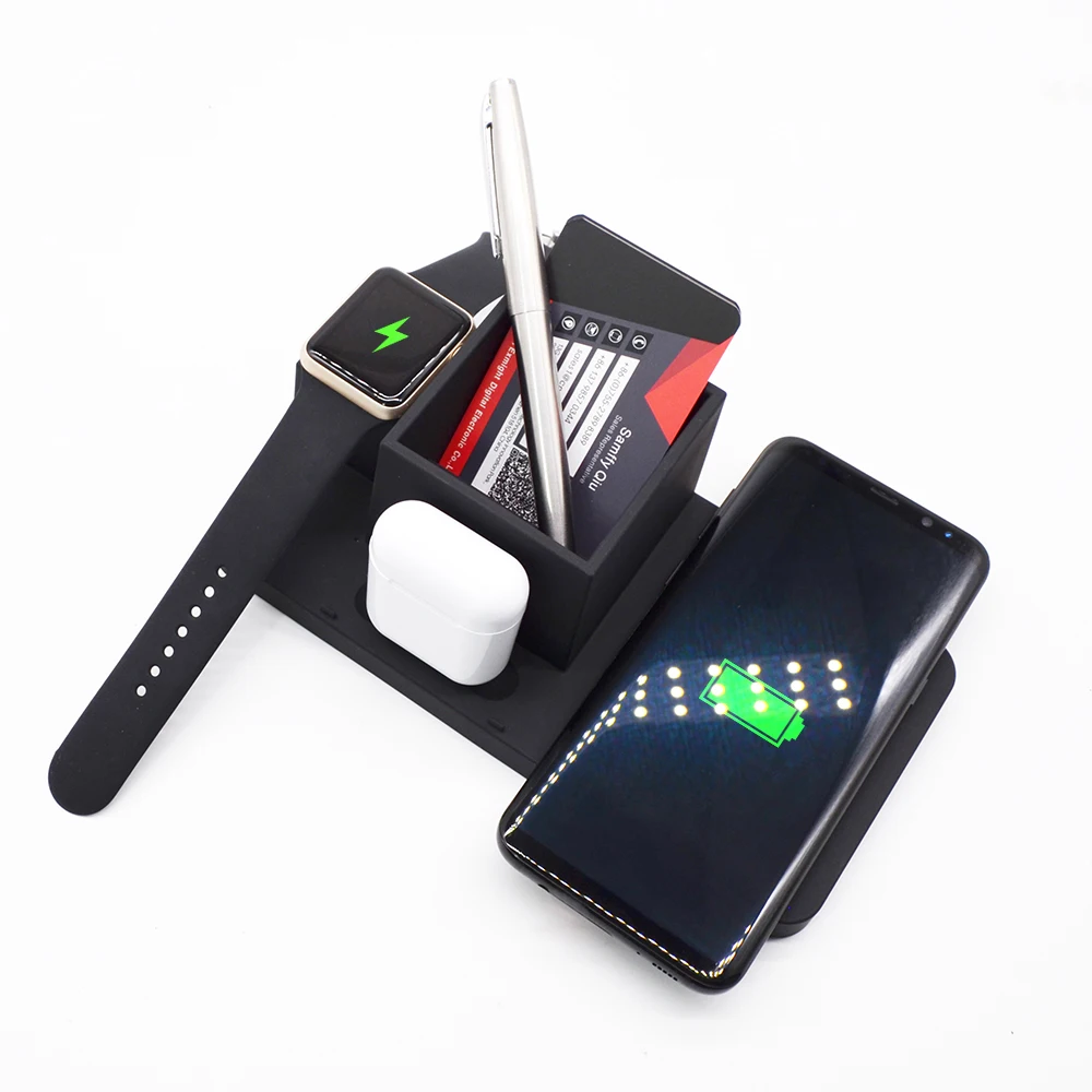 
fast wireless charging promotional rubber coating 4 in 1 watch earbuds phone pen holder 