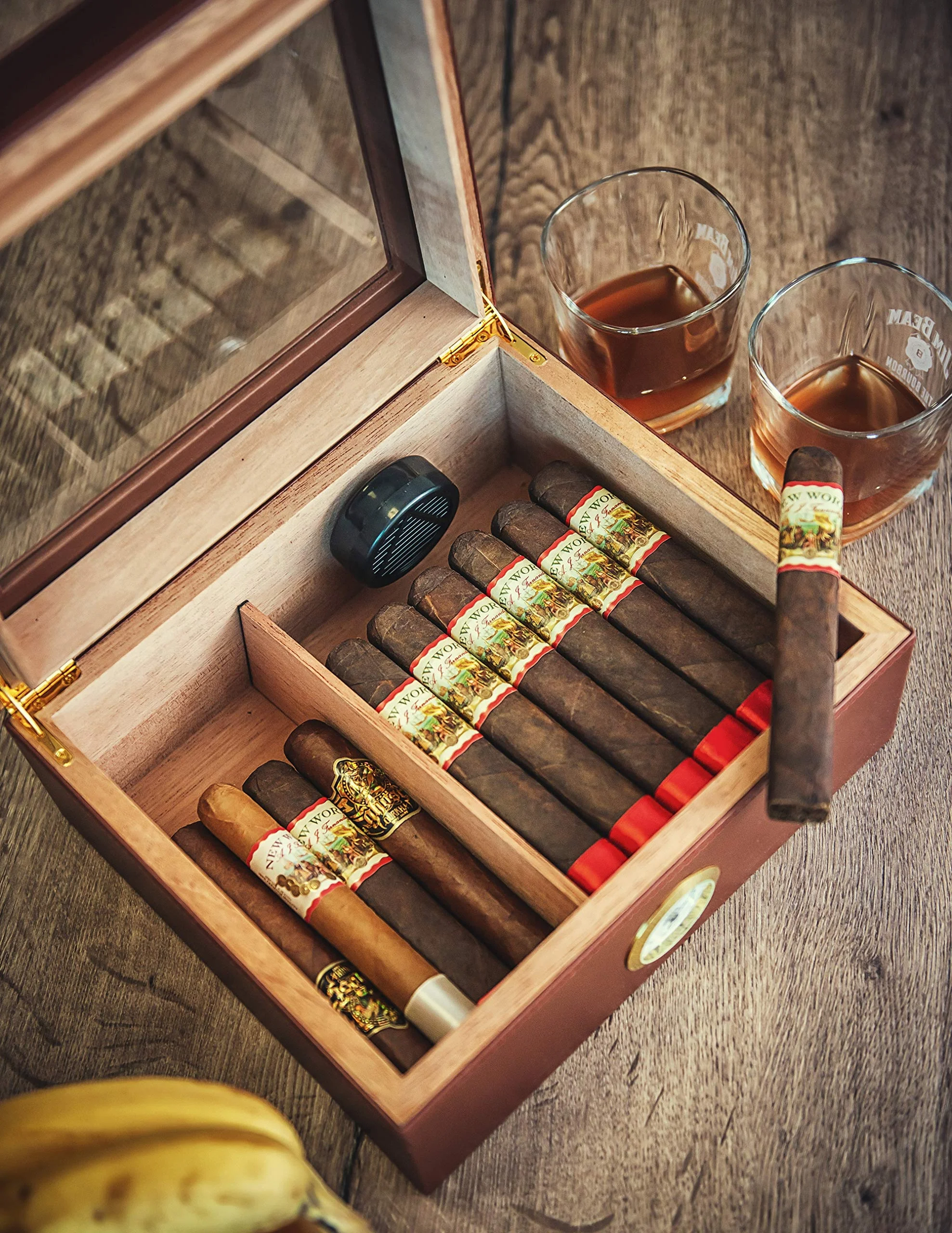 Деревянная прозрачная кожаная стеклянная коробка для сигар, коробка для сигар, подарки для сигар, хьюмидор для мужчин