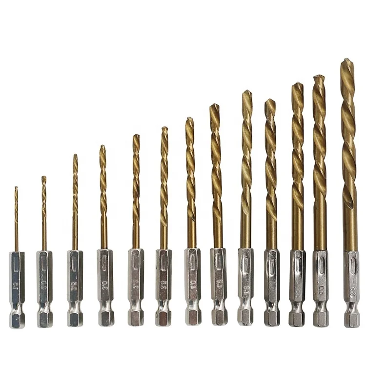 Quality 13Pcs 1/4 Hex Shank 1.5-6.5mm Drill Bits HSS High Speed Steel Titanium Coated Drill Bit Set