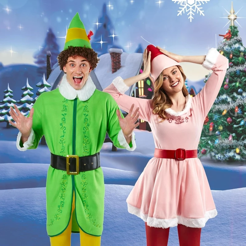 Green Elf Costume Pink Christmas Costume for Party Festivals Stage Play Costume
