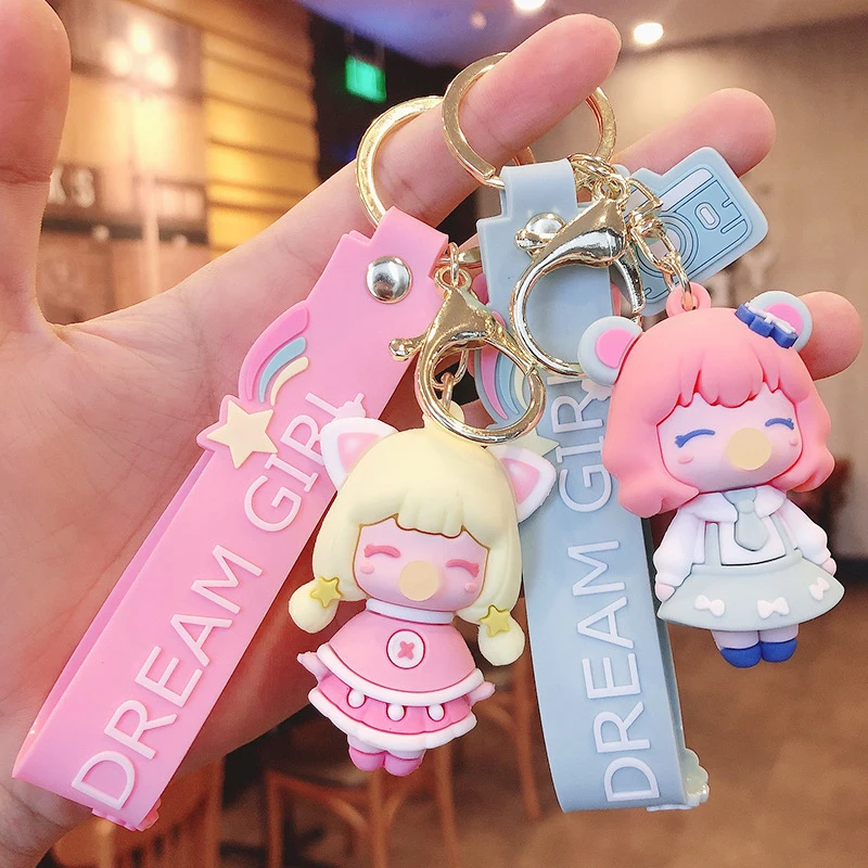 Wholesale Blowing Bubbles Princess Keychain Cute Girl Keychain Charm Doll Schoolbag Keychain Pendant