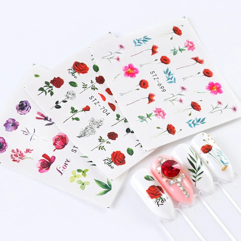 Popular Water Transfer Nail Self-Adhesive Slider Decals paste Butterfly Flowers Feathers Colorful Water Transfer Nail Stickers
