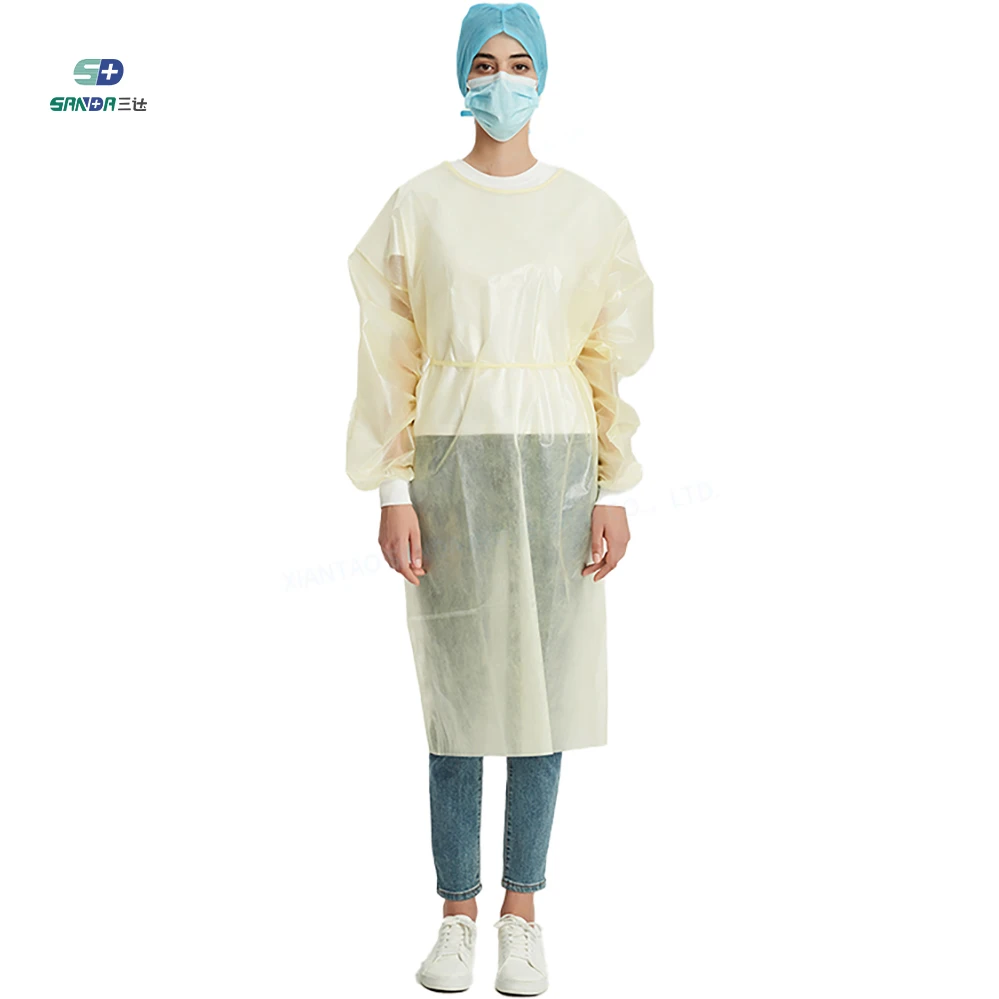 Yellow Color SMS PP PE Non Woven Medical Protective Gowns Disposable Isolation Surgical Gown For Hospital