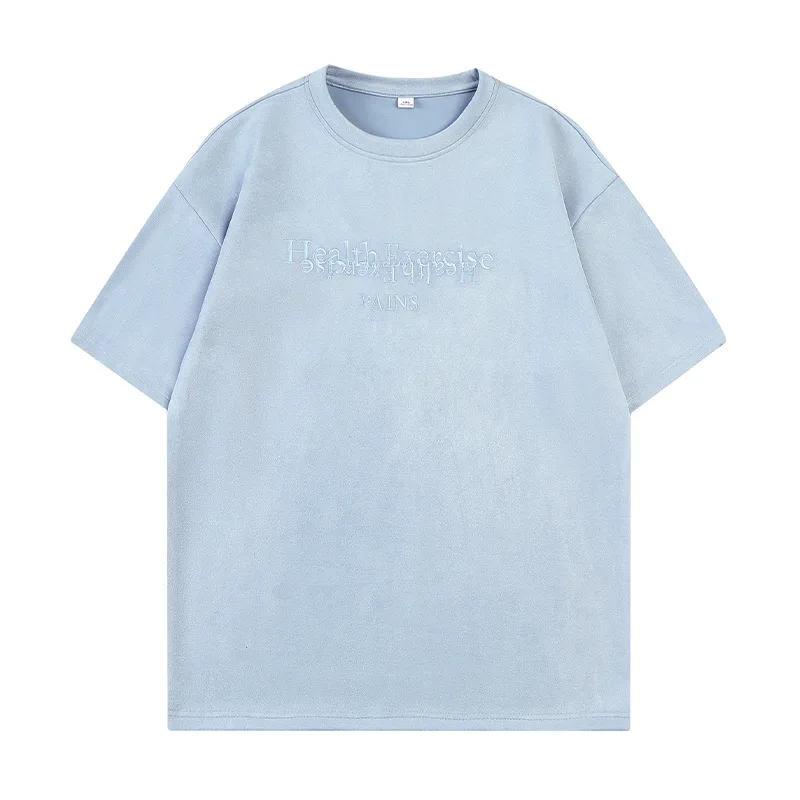 Wholesale  Cotton T-Shirt Boxy  Print Casual O-Neck Collar Corduroy Fabric with Embroidery Logo  t shirt for men