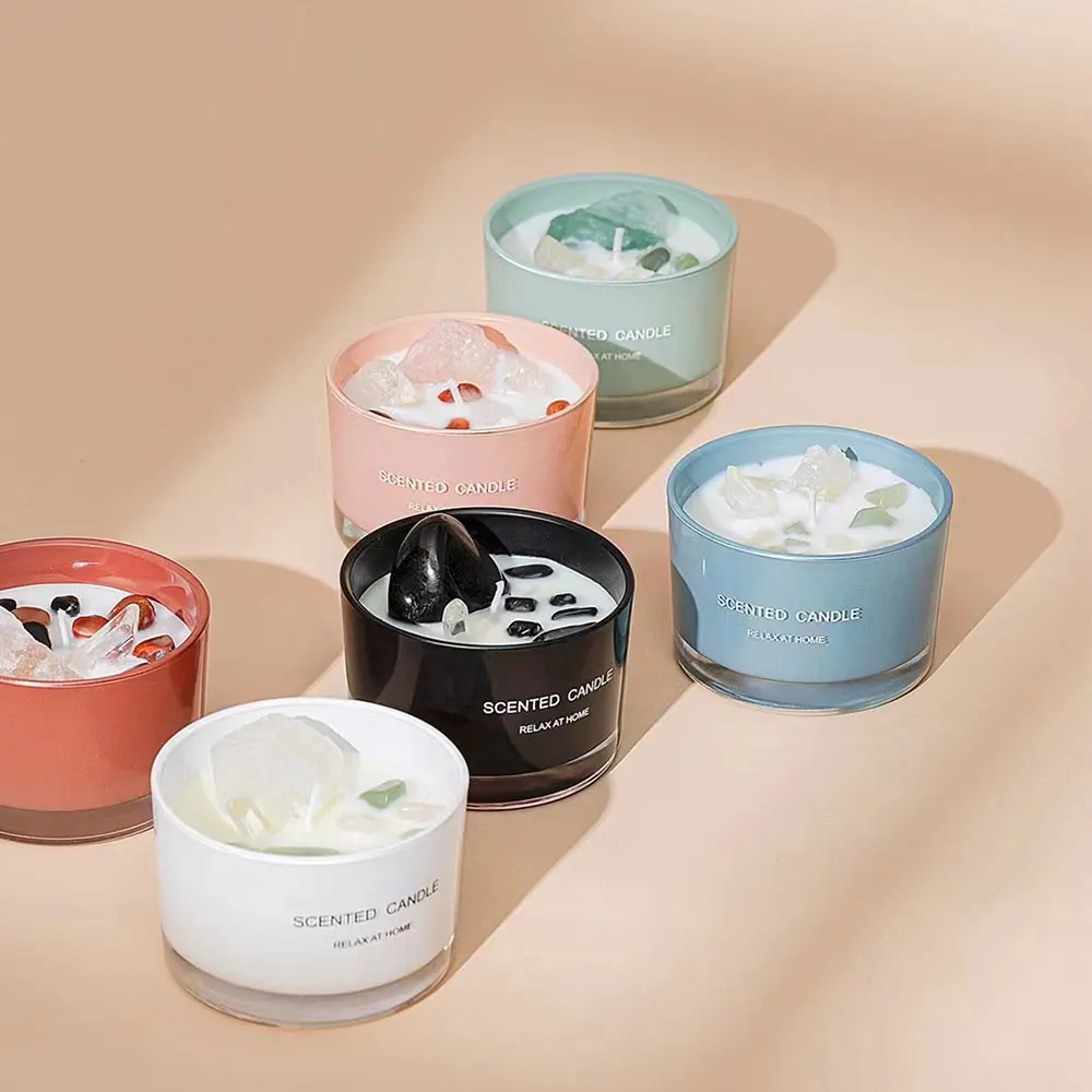 SINGHUA Wholesale Modern Hot Sale Luxury White Scented Soy Candles Custom Labels Crystals Scented Candles With Gift Box