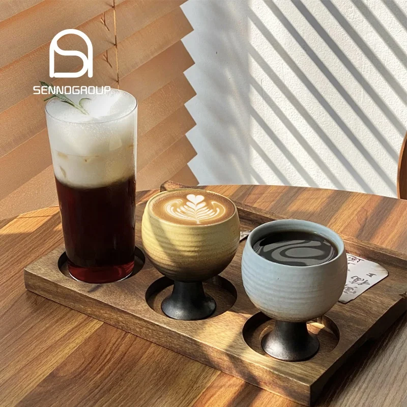 Hot Selling Porcelain Japanese Handmade Coffee Cup Ceramic Tumbler old fashion ceramic coffee mug set With Wooden pallets