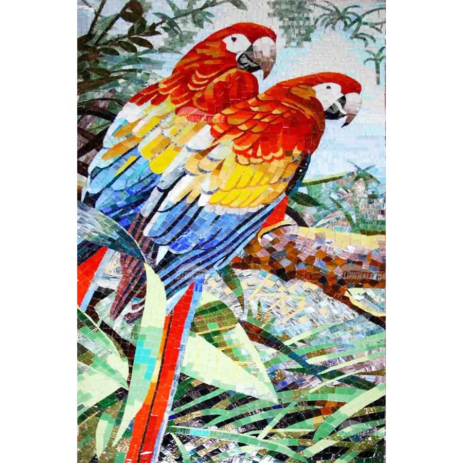 Handmade Artwork Picture Supplier Decorative Custom Flower Cheap Wall Mosaic Bird Pattern Glass Mosaic
