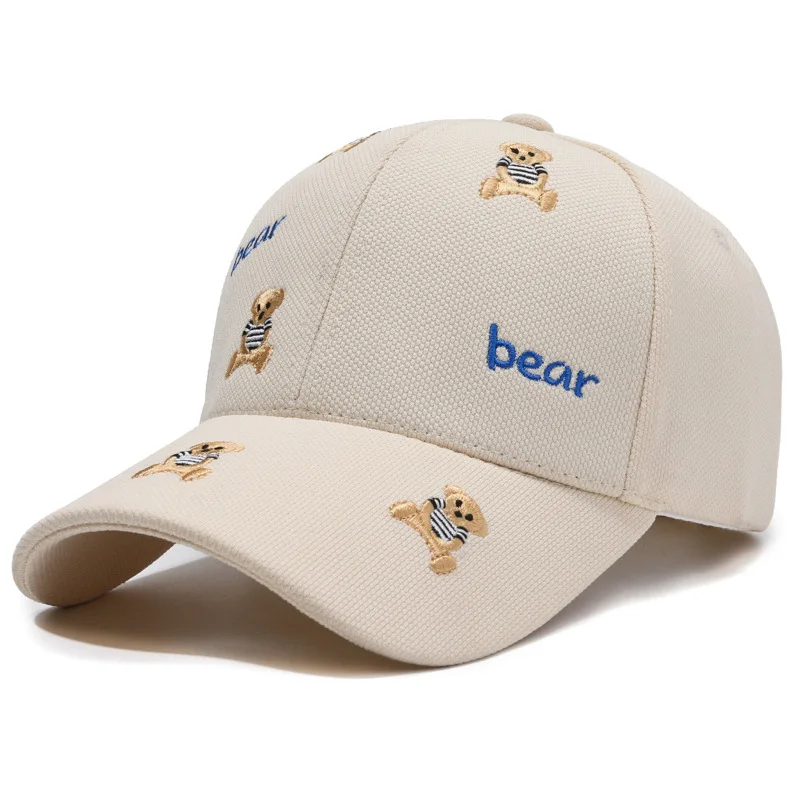 Casual Korea style custom logo print big head sunshade wholesale waterproof 6 panel wide brim baseball hat with bear embroidery