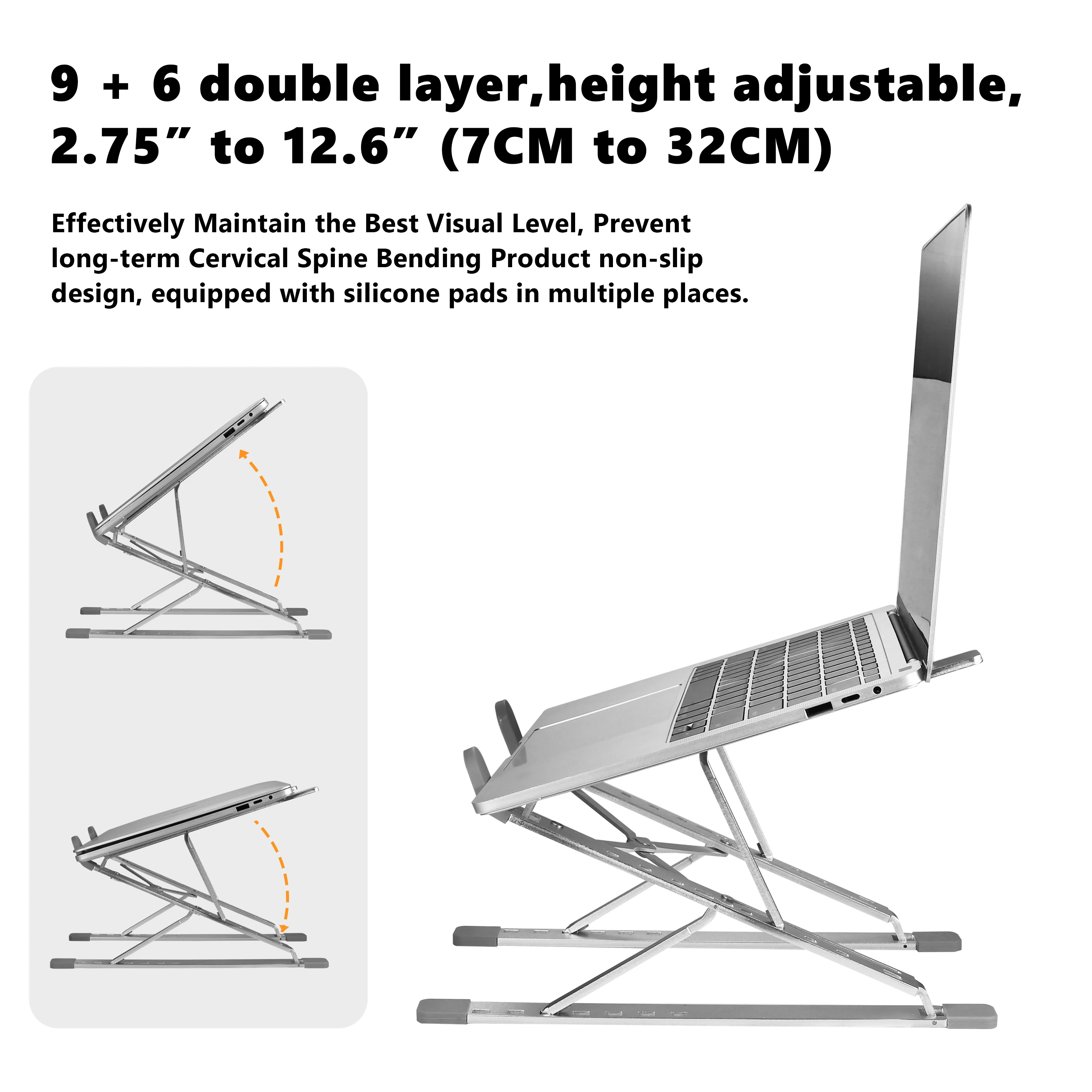 Hot Selling Aluminum Foldable  Sit and Stand Working Laptop Stand Ergonomic Notebook Stand Holder Dual-Layer Laptop Riser