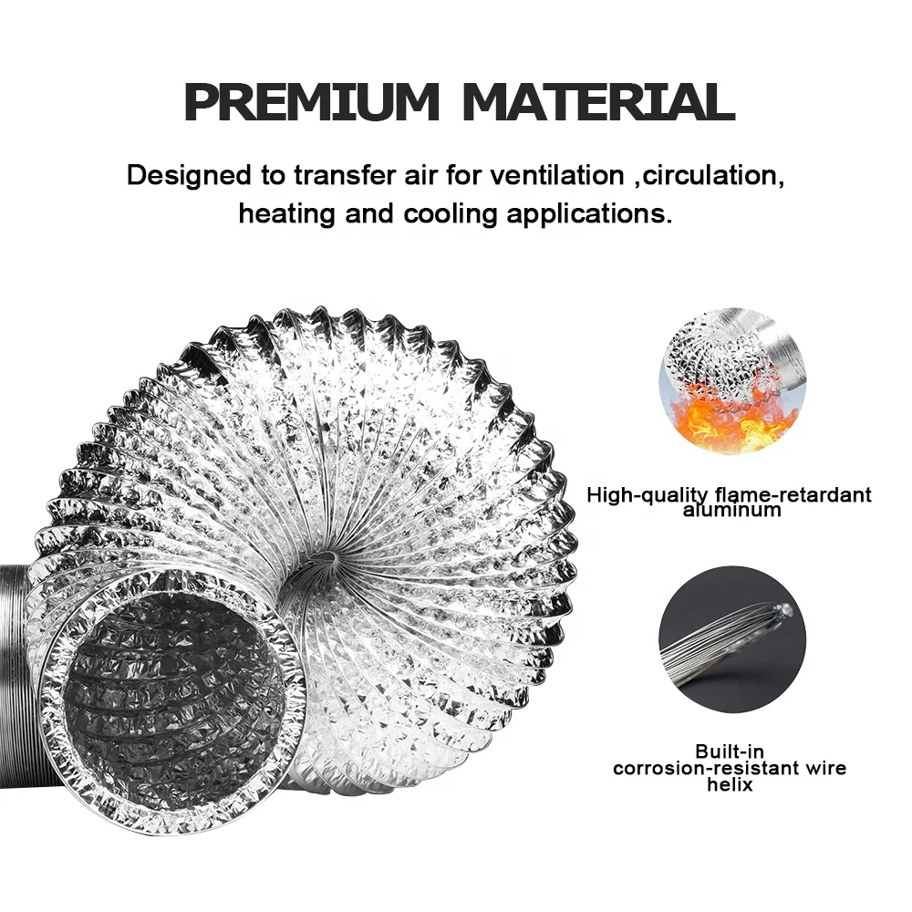Flexible Aluminium Ducting Hose for Inline Ducted Fan Greenhouse Hydroponics Exhaust Outlet Pipe Air Ventilation Tube