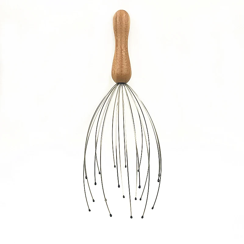 Bamboo handle head massage scalp massage head massager spider with 20 wires