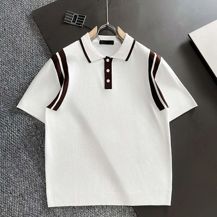 New Design Round Neck T-shirt Mercerized cotton knit jacquard short sleeve T-shirt