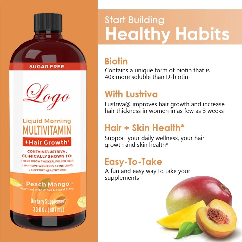 Private label Premium Formula Skin Health Liquid Multivitamin hair growth Supplement for Women for Hair Growth Vitamins