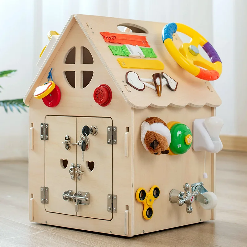 Factory price Blue Busy House Busy Board Wooden Montessori