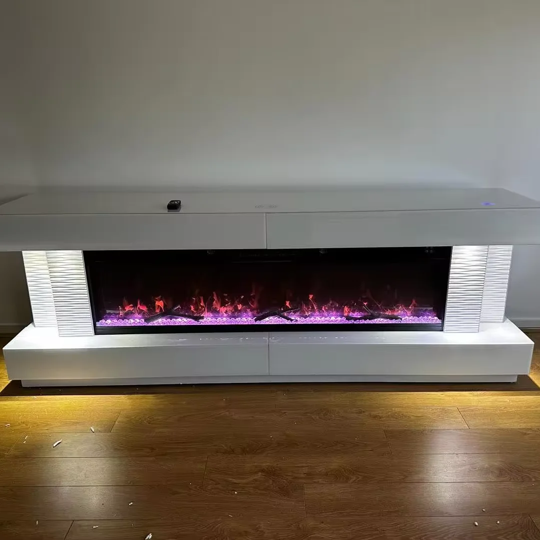 Luxury Living Room Furniture Faux diamond crystal glam mirrored TV console LED light fireplace