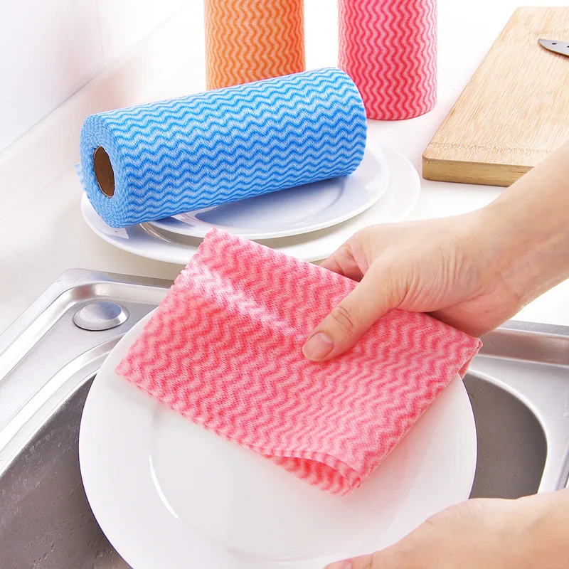 50 Pcs Lazy Rag Washable Dish Paper Roll Towel Cloth With Paper Rack Disposable Dish Paper Tissue Wipes For Home