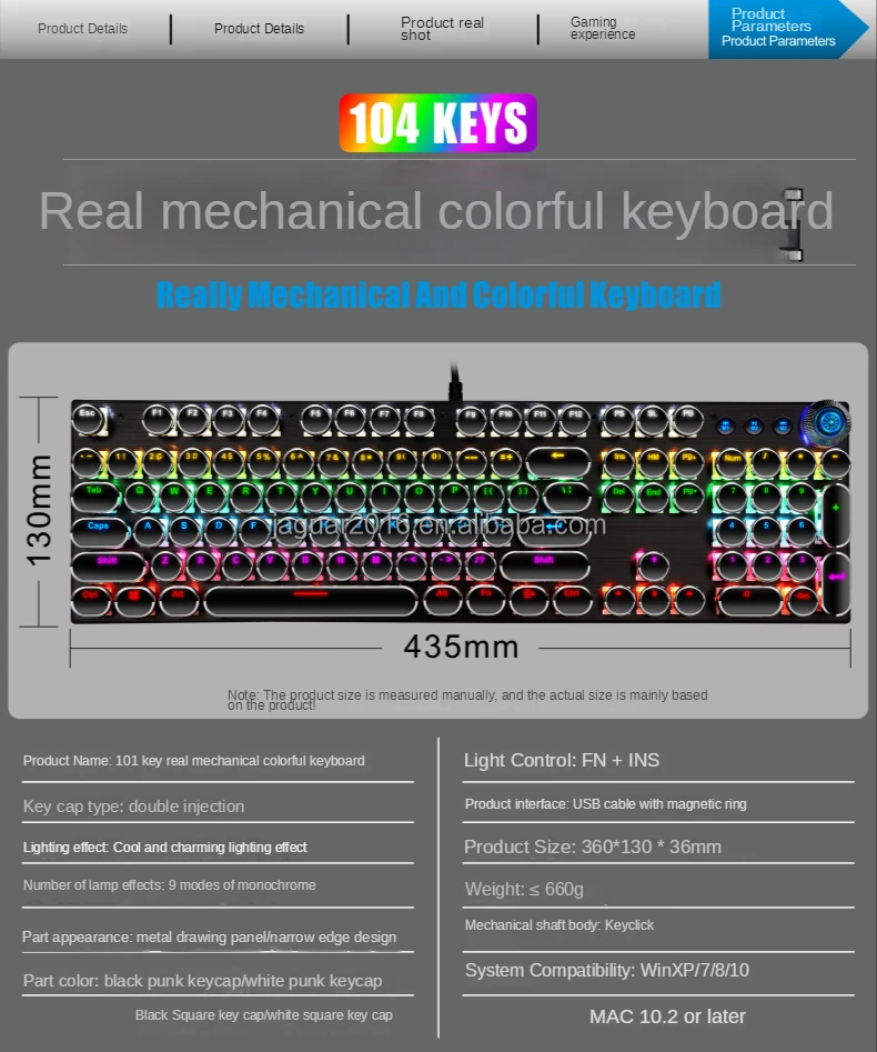 Amazon hot selling full-size 104 key gaming keyboard aluminum alloy pink panel mechanical keyboard for desktop laptop