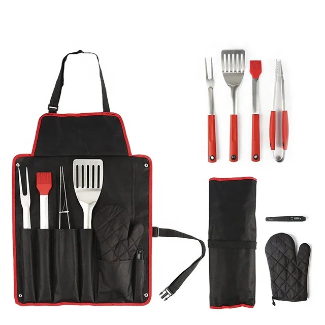 Hot Selling Stainless Steel Bbq Grill Tools Outdoor Portable Metal Cooking Tools Bag