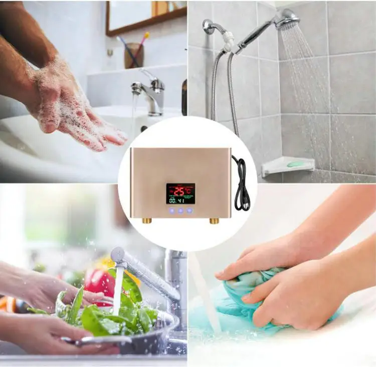3000W LED Display Tankless Hot Water Heater Electric with Remote Control Instant for Home Kitchen Bathroom
