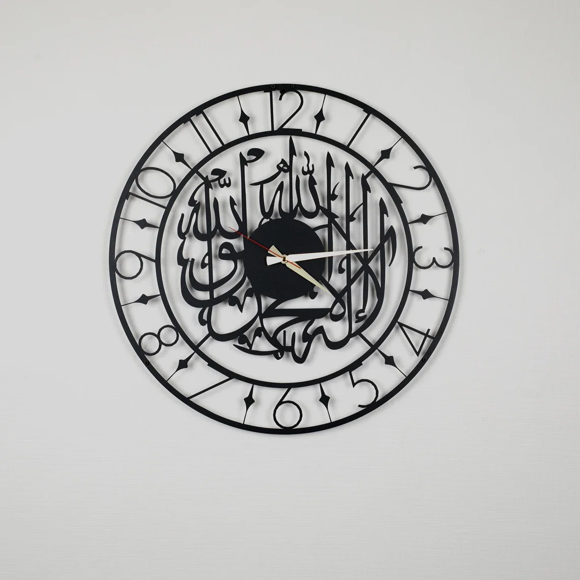 Kalima Shahada Metal Wall Clock British Numbers Wall Decor Wall Art Islamic Silent Arabic Calligraphy Clock Islamic Muslim Gifts