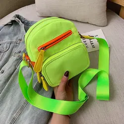 Wholesale Fashionable Color Block Wide Strap Cute Girls Crossbody Bag Nylon Neon Purse