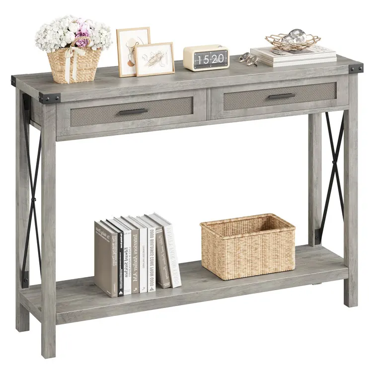 Accent Side Table Choice gray 2-Tier 2-Drawer Compact Sofa and Console Table