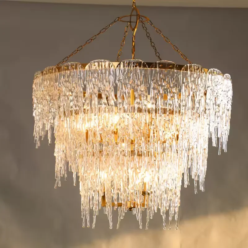 OEM Living Room Light Hotel Villa Led Lamp Ceiling Ice Waterfalls Round Pendant Lights Crystal Chandelier