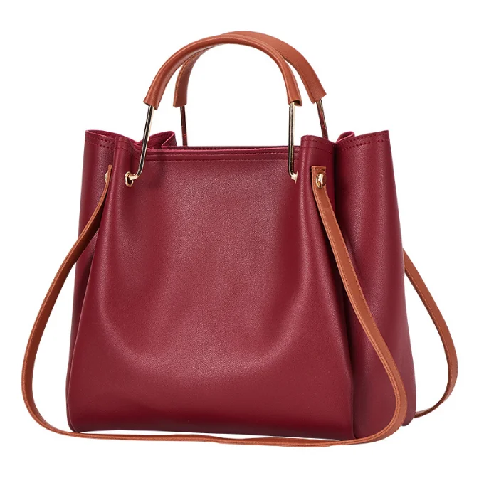 Wholesale PU Leather Shoulder Bag  Leather Tote Bag Pink Tote Bucket Bag Large Capacity Casual Work