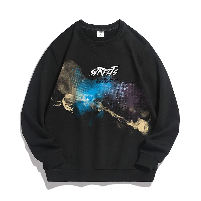 
 Factory price O-neck pullover black sweatshirt men High quality cotton sweatshirt for men  