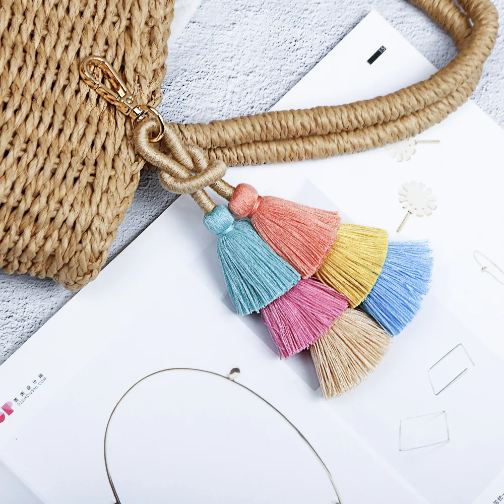 Boho Bag Pendant Bohemian Multi Color Tassel Bag Charm Pom Pom Purse Charm Handbag Charm Pompom Key Chain Tassel Keychain Wood