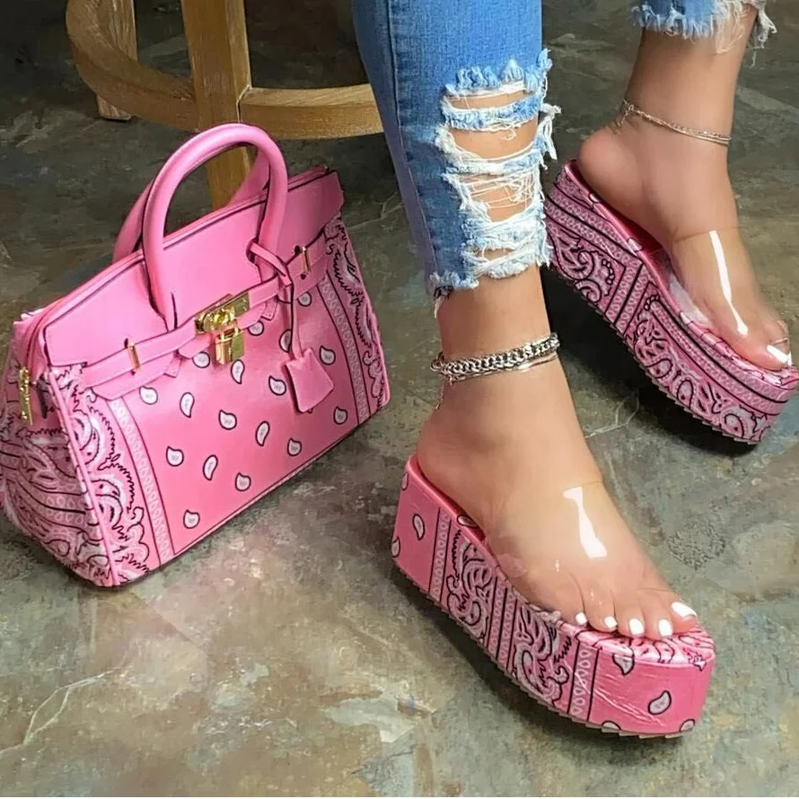
New sexy summer women beach platform sandals with handbag ladies matching sets 