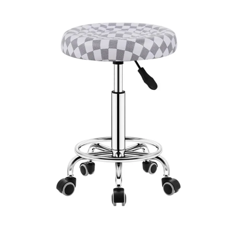 Modern Lift Rotate Movable  Bar Stool round Pulley stool for Beauty Salon Cashier Kitchen  Customized PU Metal base Adjustable