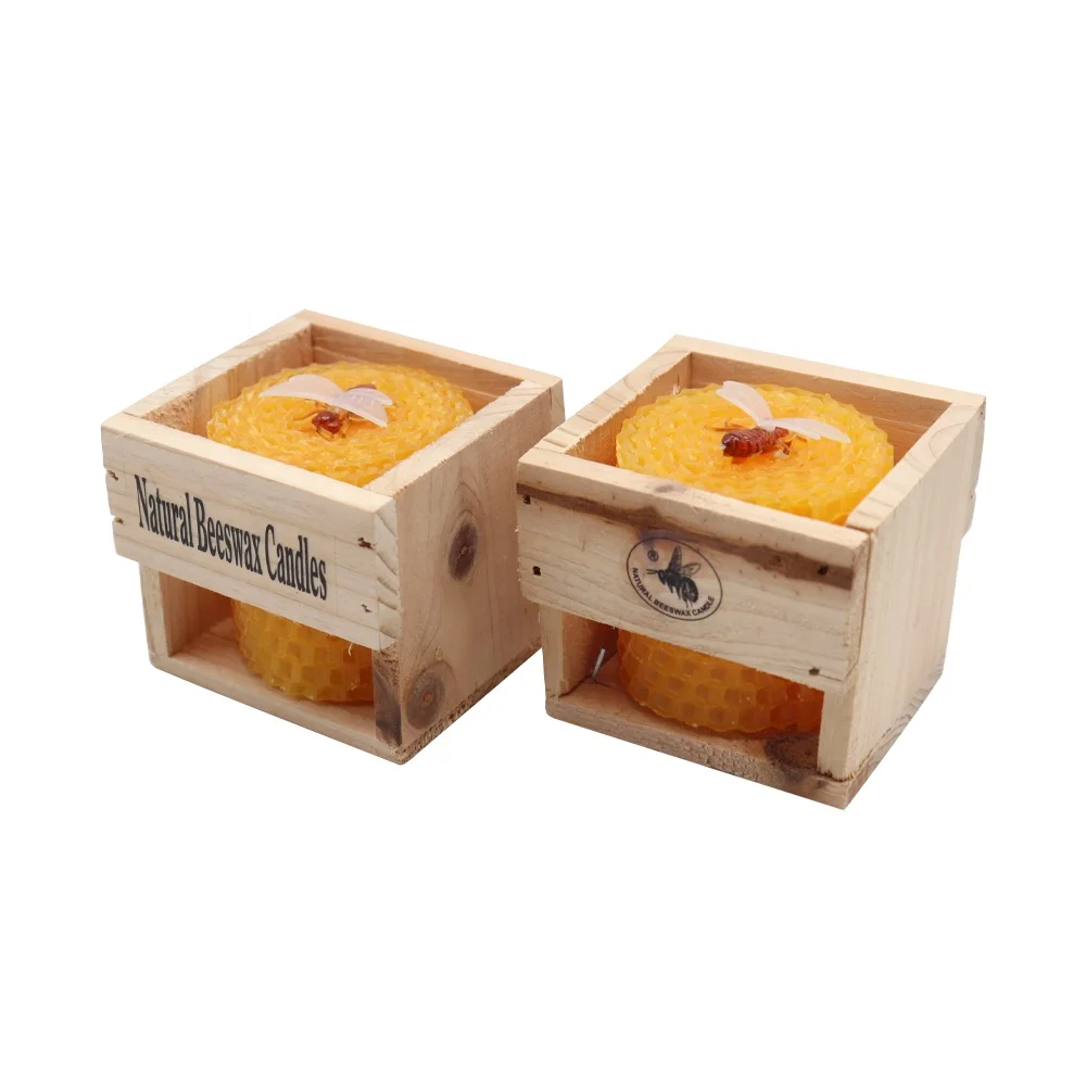 Good quality factory price natural bees wax honeycomb shaped candles in wooden box