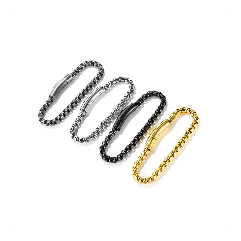 High Quality Square Pearl Bracelet Stainless Steel Mens Chain Silver Gold Black Bangle Bracelet For Gift