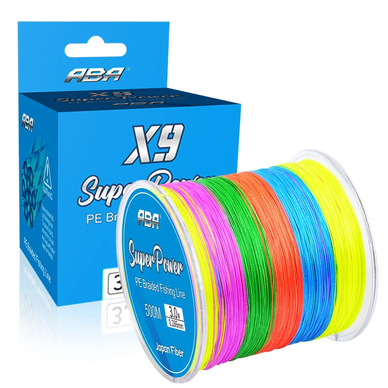 ABA large stock 500m 8LB-80LB high strength 9 strand pe braided fishing line tuna line