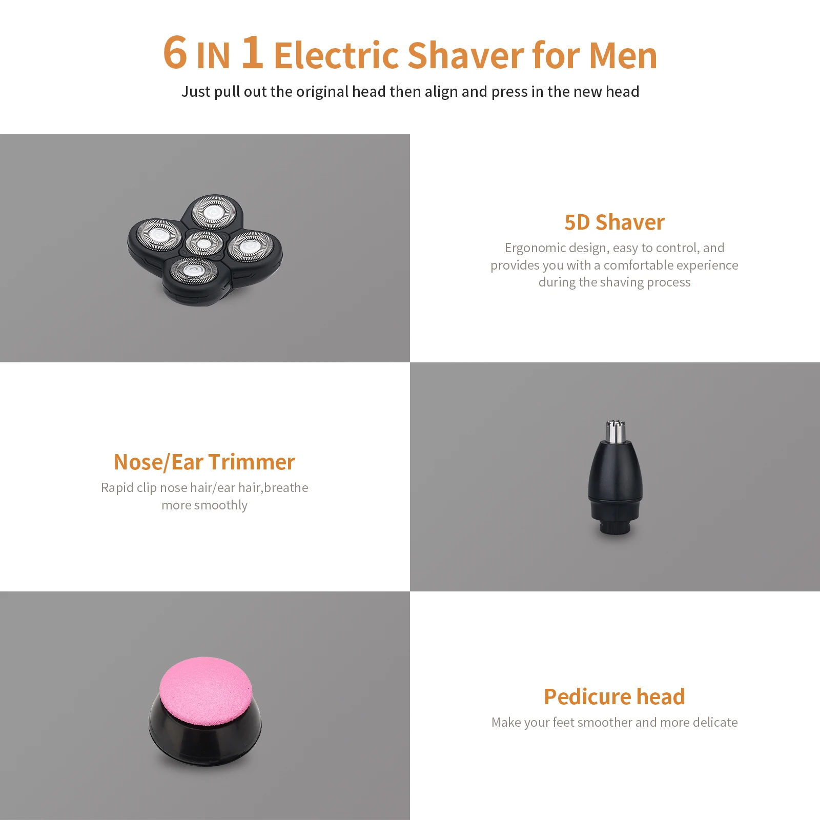 Hontec MR-129 6 In 1 Multifunctional Shaver for Men bald shaver nose trimmer and Trimmers and cleaning brush groomer kit for men