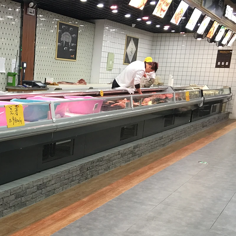 Fresh Meat Glass Door Display Cabinet with Horizontal Meat Cold Storage-Prepared Food Display Cabinet