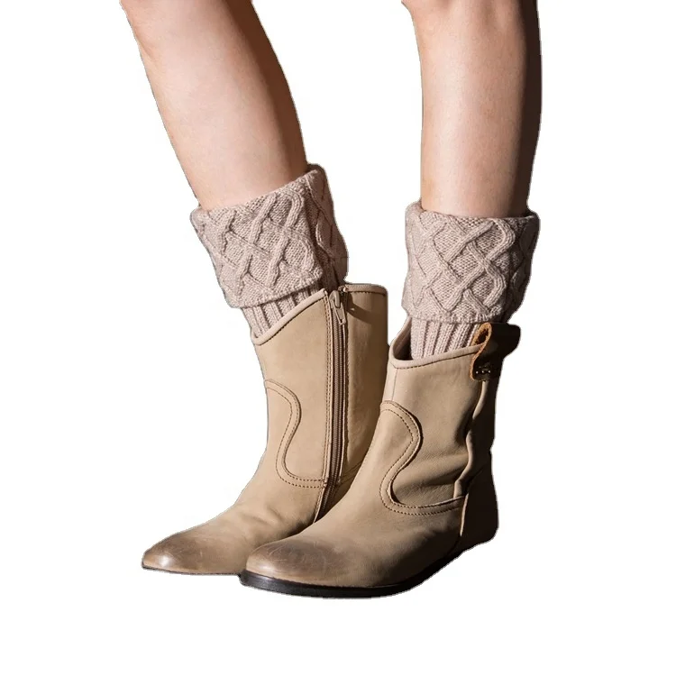 Winter Warm Geometric Argyle Strip Knit 100 Acrylic Short Boot Leg Warmers for Women