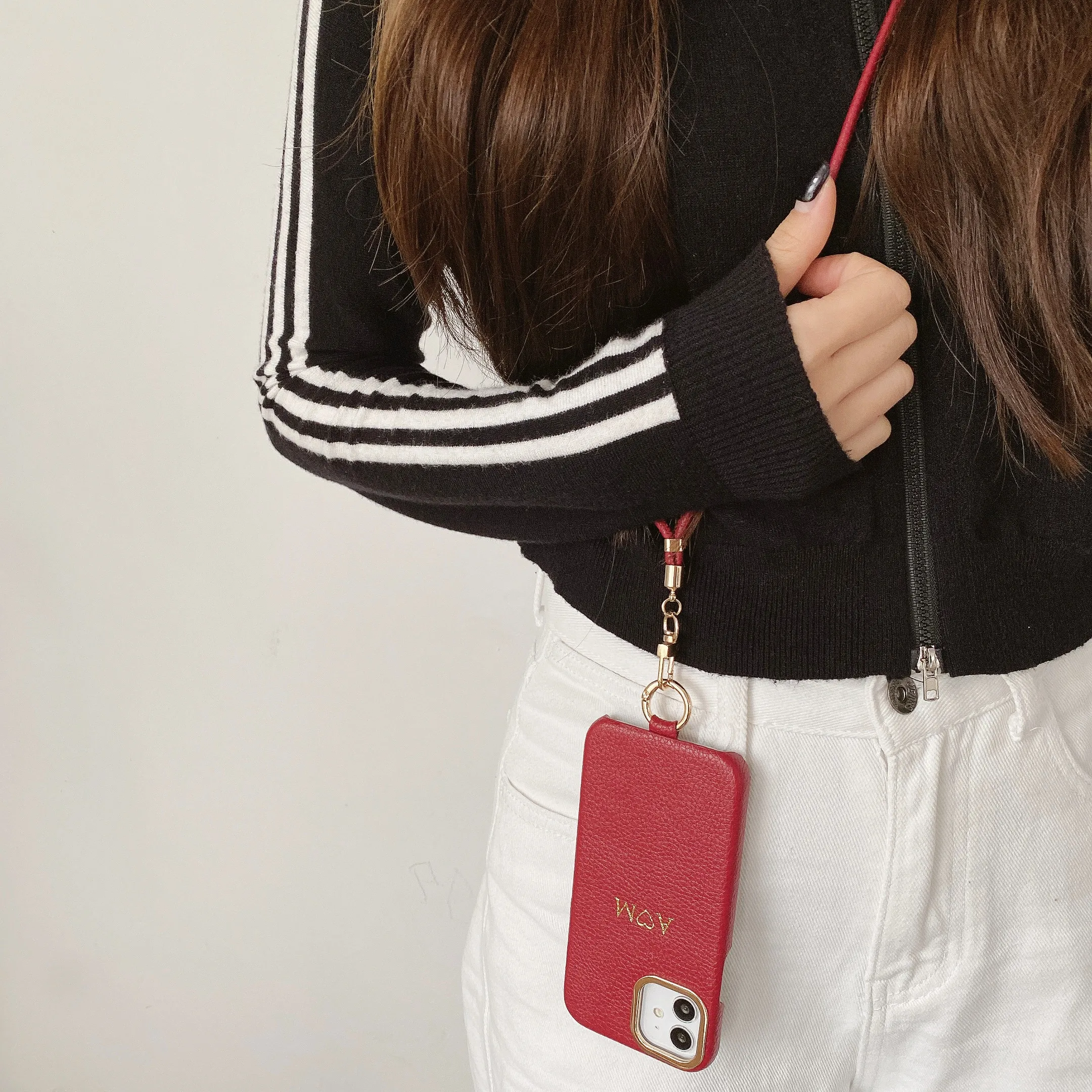 PU leather phone Strap case Shoulder strap foil gold bronzing letter For iPhone 14 14Pro 12 13 XS Max  14Plus Phone Cover