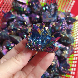 Wholesale Natural Electroplate Colorful Aura Quartz Crystal Cluster Colorful Quartz Cluster For Decoration