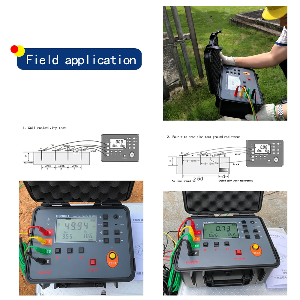 FUZRR ES3001 best valued Earth Testers 0.01 Accuracy ground resistance  testers multi-Functional earth resistance meters