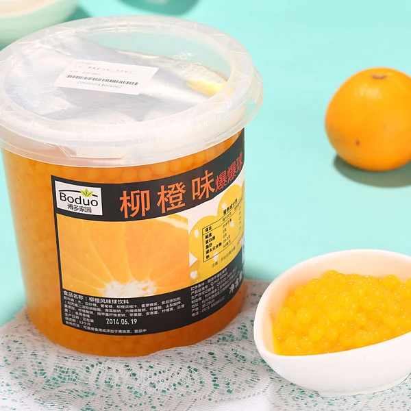 
2021 New Product Orange Flavor Popping Boba with Fruit Juice for Beverage Milk Tea Ice Cream 