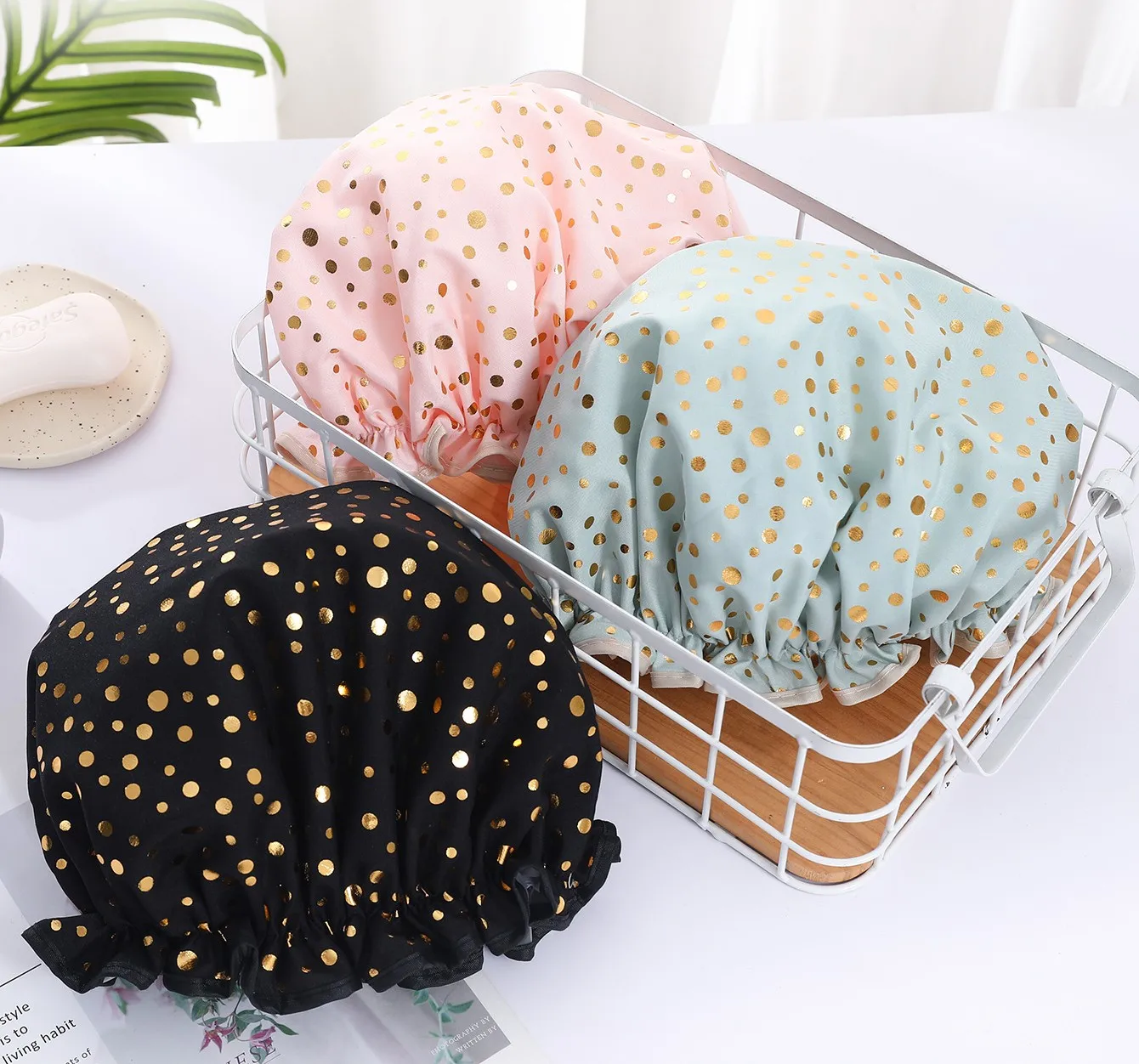 Hot Sale Double Layer Reusable Bath Shower-Caps For Women Long Hair Elastic Shower-Cap